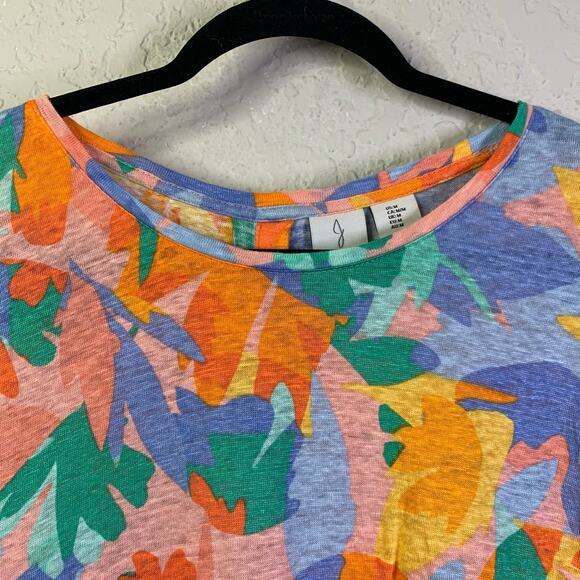 JOIE‎ Multi-Color Tropical Print Linen Cap Sleeve Back Button Down Top Size Med - Picture 3 of 11
